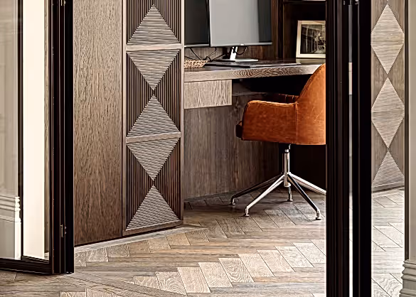 Home Office Wall Mounted Desk and Herringbone Flooring